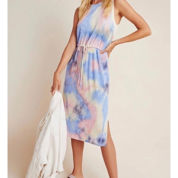 Anthropologie Dresses & Skirts - Anthropologie RO&DE Blue Pink Tie Dye Sleeveless Tank Midi Dress size Large